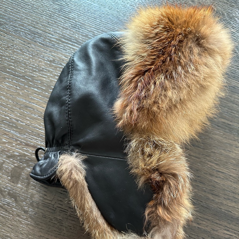 Real leather real fur winter hat size S